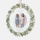 Sehr frohe Kiefer und blumengeschmücktes Foto Keramik Ornament (Links)