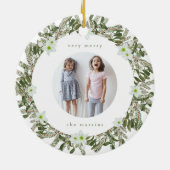 Sehr frohe Kiefer und blumengeschmücktes Foto Keramik Ornament (Hinten)