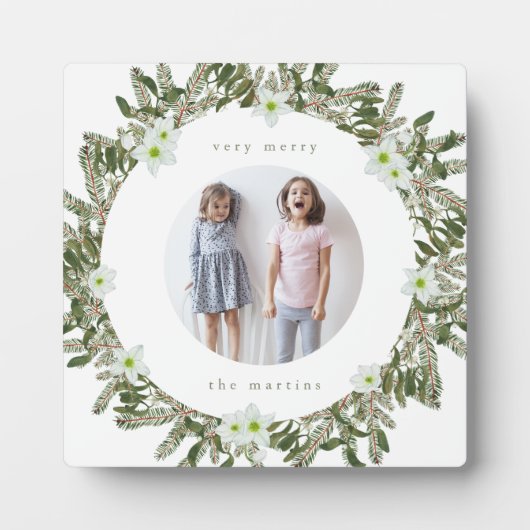 Sehr frohe Kiefer und blumige Winterkränze Weihnac Fotoplatte (Vorderseite)