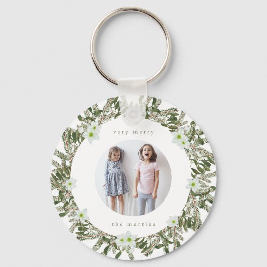 Sehr frohe Kiefer und blumige Winterkränze Weihnac Schlüsselanhänger (Vorderseite)