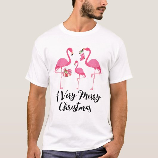 Sehr frohe Weihnachten Flamingos Holiday Gruß T-Shirt (Vorderseite)