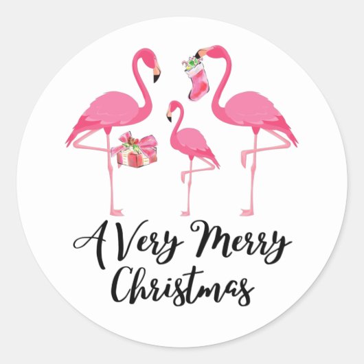 Sehr frohe Weihnachten Flamingos Urlaub Runder Aufkleber (Vorderseite)