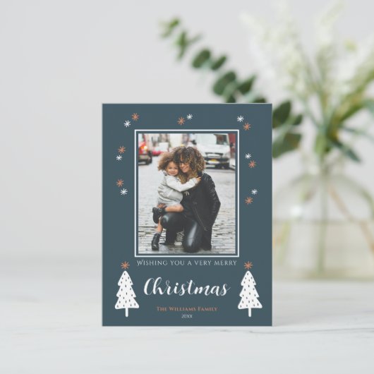 Sehr frohe Weihnachten Moderne Doodle Trees Foto (Stehend Vorderseite)