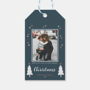 Sehr frohe Weihnachten Moderne Doodle Trees Foto Geschenkanhänger