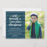 Sehr frohe Weihnachten | Navy Stripes Foto Card<br><div class="desc">Zeigen Sie Ihren Weihnachtsgeist mit einer stilvollen Marinekarte "Sehr Frohe Weihnachten". Die festliche Urlaubskarte verfügt über einen marinierten Hintergrund,  Schneebänder,  lustige Typografie,  Jahr- und Foto-Platzhalter. Ändern Sie den Stil des Schriftartes,  die Kartenform und mehr,  um eine Weihnachtskarte zu erstellen.</div>