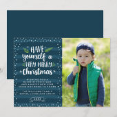 Sehr frohe Weihnachten | Navy Stripes-Fotokarte (Vorne/Hinten)