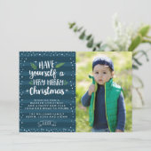 Sehr frohe Weihnachten | Navy Stripes-Fotokarte (Stehend Vorderseite)