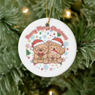 "Sehr frohe Weihnachten" Niedliche Teddybären-Fami Keramik Ornament