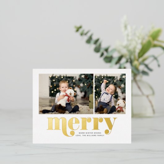 Sehr frohe Weihnachtsgalerie von 2 Fotos Urlaub Folie Einladungspostkarte (Stehend vorne)