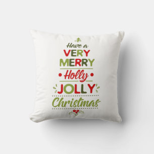 Sehr fröhliche holly jolly Weihnachtsbaum-Typograf Kissen