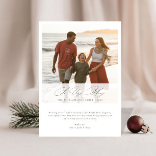  Sehr fröhliche minimalistische Strandfamilienfoto Feiertagskarte