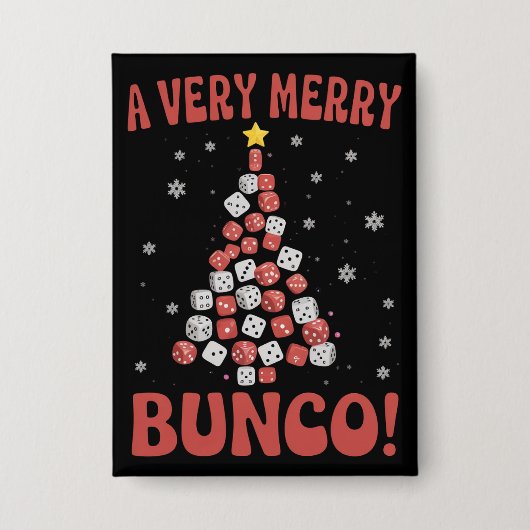 Sehr fröhlicher Bunco-Weihnachtsbaum-Würfelspielab Button (Vorderseite)