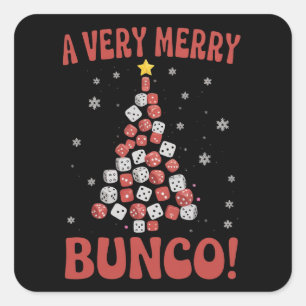 Sehr fröhlicher Bunco-Weihnachtsbaum-Würfelspielab Quadratischer Aufkleber