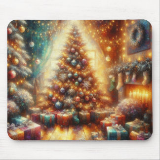 Sehr fröhlicher und heller Weihnachtsbaum auf eine Mousepad