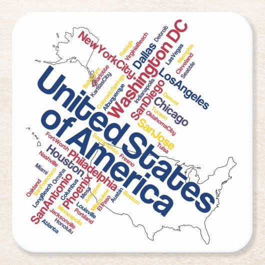 Sehr Fun USA Map / Names Untersetzer Set (Vorderseite)