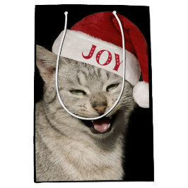 Sehr Funny Santa Cat Laugh Foto Weihnachten Mittlere Geschenktüte