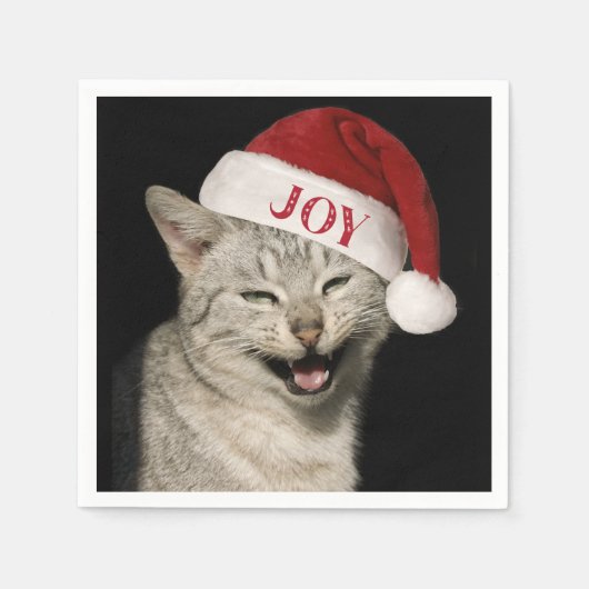Sehr Funny Santa Cat Laugh Foto Weihnachten Serviette (Vorderseite)