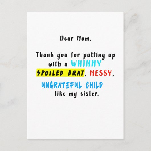 Sehr geehrte Mama, danke, dass Sie einen verwöhnte Postkarte (Vorderseite)