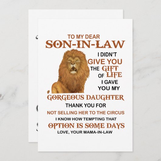 Sehr geehrter Herr Schwiegersohn, ich habe dir mei Dankeskarte (Vorne/Hinten)