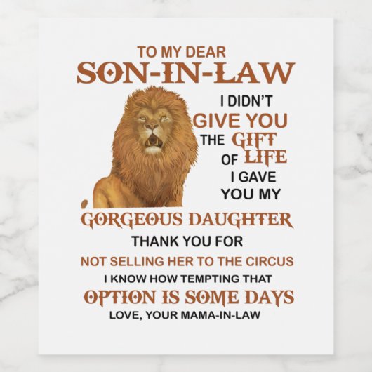 Sehr geehrter Schwiegersohn, ich habe dir nicht da Weinetikett (Einzelnes Label)