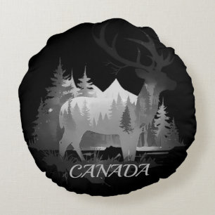 Sehr geehrter Stag Canada Black & White Fade Rundes Kissen