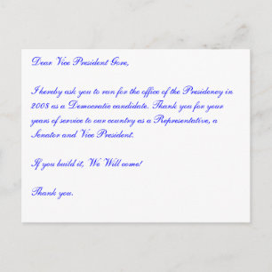 Sehr geehrter Vizepräsident Gore, ich frag Ihnen h Postkarte