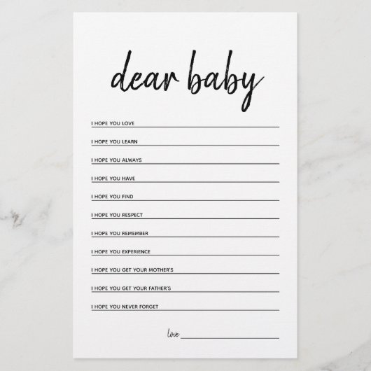 Sehr geehrtes Baby Minimalistisch Baby Shower Game (Vorderseite)