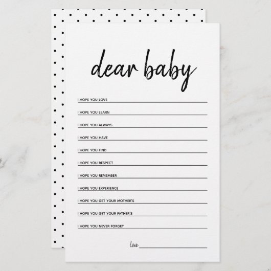 Sehr geehrtes Baby Minimalistisch Baby Shower Game (Vorne/Hinten)