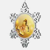 Sehr Gelb, Schmetterling und Blasen Schneeflocken Zinn-Ornament (Rechts)
