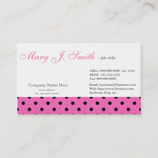 Sehr gepflegtes rosa Polka dockt grafisches Design Visitenkarte (Vorderseite)