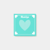 Sehr Girly Bright Türkis Weiße Herzen Ihren Namen Post-it Klebezettel (Vorderseite)
