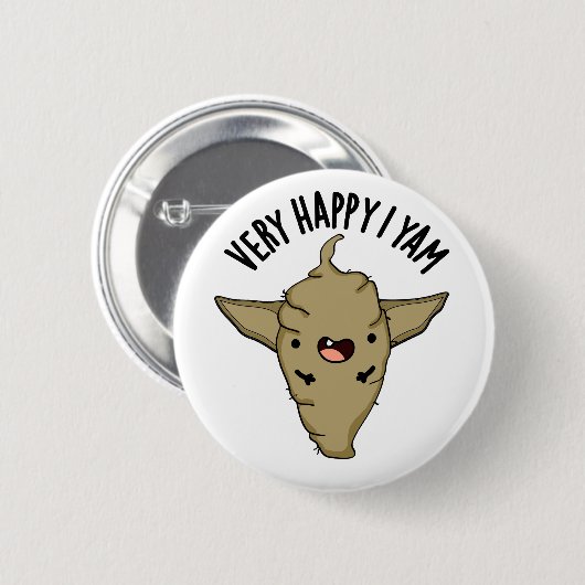 Sehr glücklich ich Yam Funny Veggie Pun Button (Vorne & Hinten)