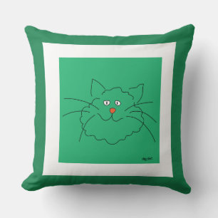 Sehr glückliche Katze Grün Kissen