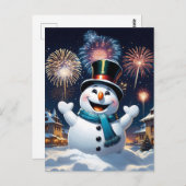 sehr glücklicher Schneemann am Neujahrstag Postkarte (Vorne/Hinten)