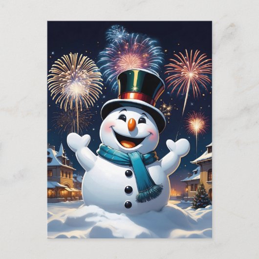 sehr glücklicher Schneemann am Neujahrstag Postkarte (Vorderseite)