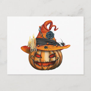 Sehr gruseliger geschnitzter Halloween-Kürbis und Feiertagspostkarte