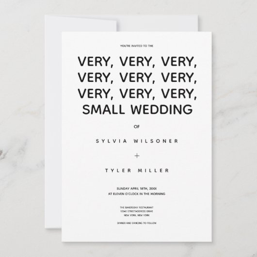 Sehr kleine Hochzeit Schwarz-weiße Typografie Mini (Vorderseite)