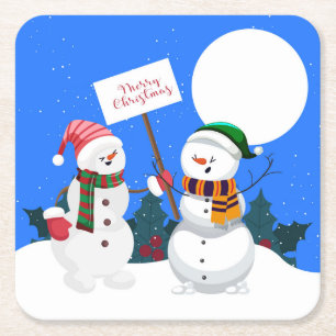 Sehr lustig Weihnachten Schneemänner Zeichnend Rechteckiger Pappuntersetzer