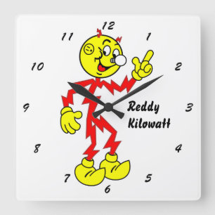 Sehr lustige Reddy-Kilowatt-Wall-Uhr Quadratische Wanduhr
