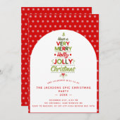Sehr Merry Holly Jolly Weihnachtsbaum Custom Text Einladung (Vorne/Hinten)