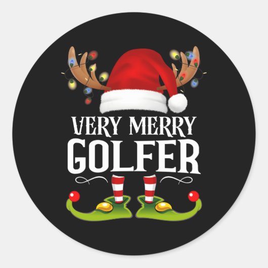 Sehr Merry X-Mas Golfer Runder Aufkleber (Vorderseite)