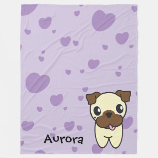 Sehr niedliche Aurora das Mops-lila Herz Fleecedecke