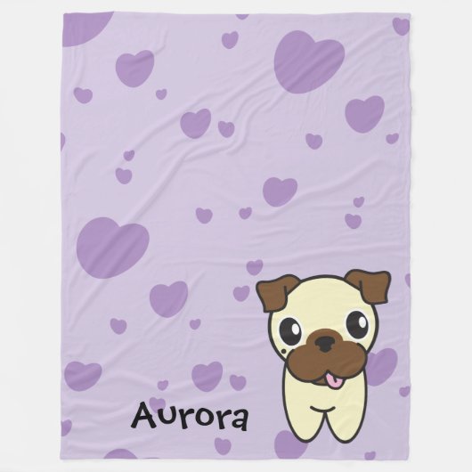 Sehr niedliche Aurora das Mops-lila Herz Fleecedecke (Vorderseite)
