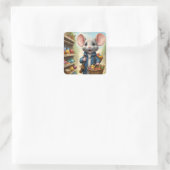 Sehr niedliche Mauseinkäufe. Quadratischer Aufkleber (Tasche)