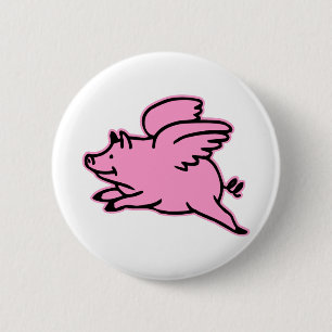 Sehr niedliches Fliegen-Rosa-Schwein Button