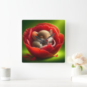 Sehr Niedliches Schlafen von Babymäuse Quadratische Wanduhr (Zuhause)