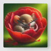 Sehr Niedliches Schlafen von Babymäuse Quadratische Wanduhr (Vorderseite)