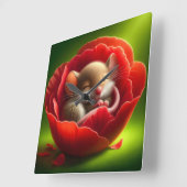 Sehr Niedliches Schlafen von Babymäuse Quadratische Wanduhr (Winkel)