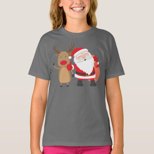 Sehr niedliches Weihnachtsmann- und Ren-| Shirt (Vorderseite)