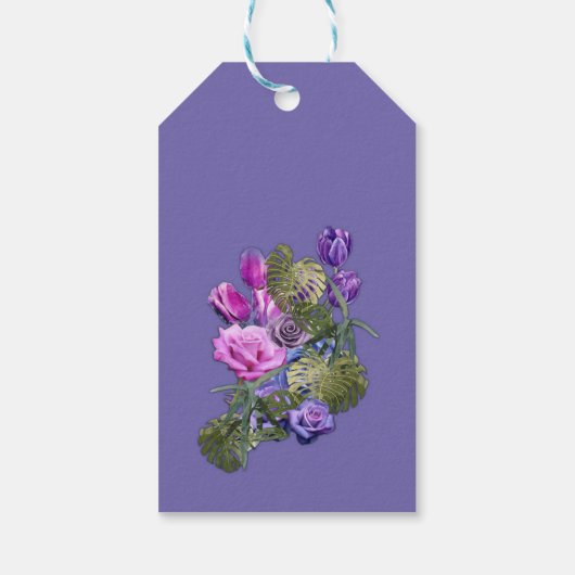 Sehr peri Aquarell, Rose, Tulpen Geschenkanhänger (Rückseite)